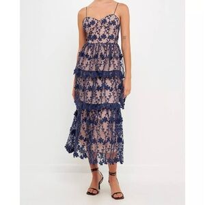 Crochet Layered Dress Navy